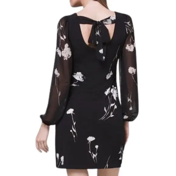 White House Black Market Long Sleeve Chiffon Sleeve Shift Dress Size Medium - Picture 4 of 7